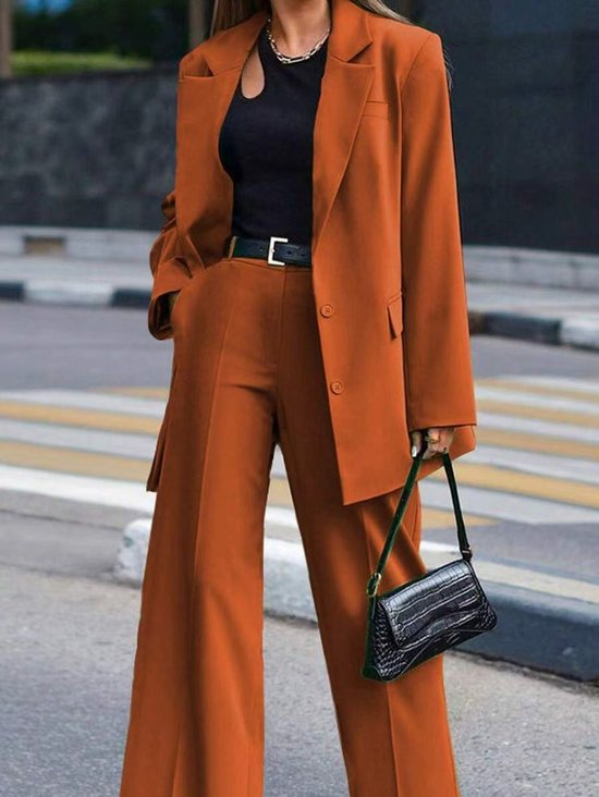Damen Unifarben Zweiteiliges Set Täglich Langarm Lässig Frühling/Herbst Mantel mit Hosen Matching Set