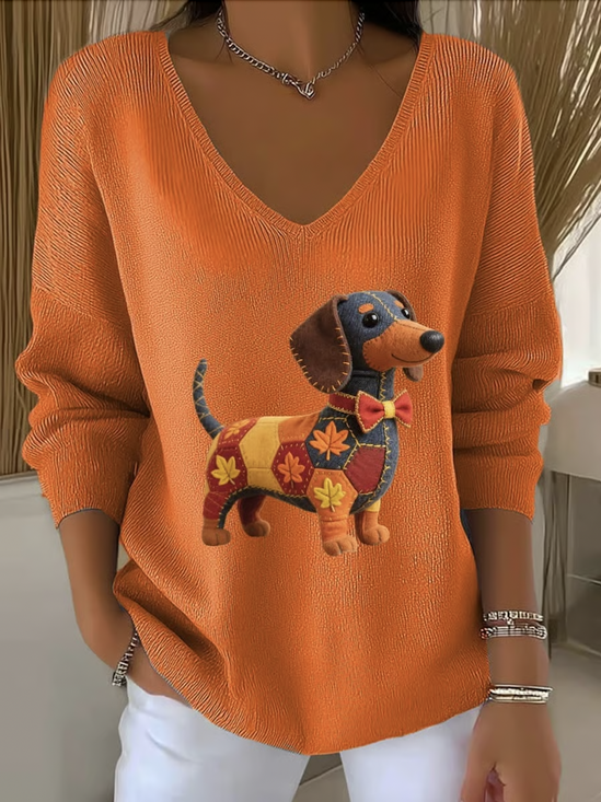 Damen Baumwolle Tier Langarm Bequem Lässig Pullover