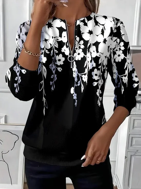 Lässig Rundhals Geblümt Sweatshirt Print