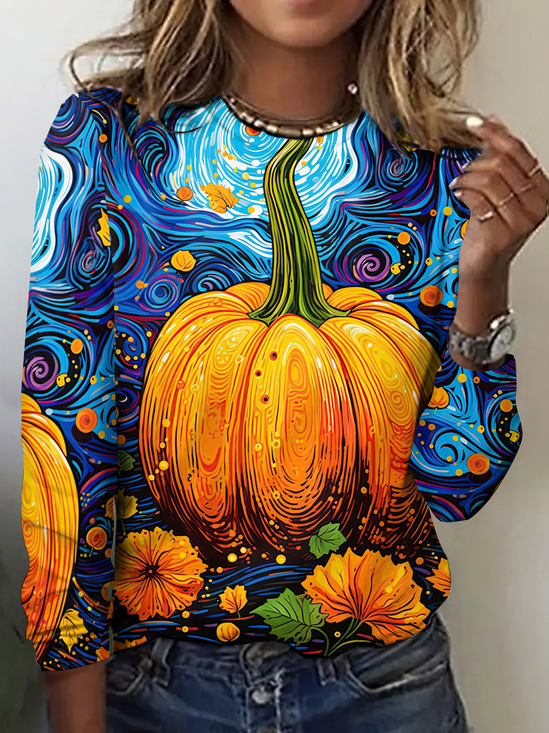 Retro Halloween Rundhals Langarm T-Shirt