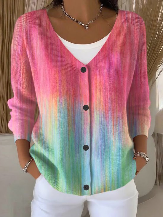 Damen Abstrakt Langarm Bequem Lässig Print Strickjacke