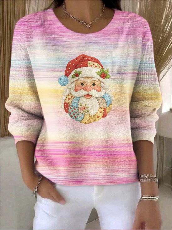 Damen Baumwolle Farbverlauf Langarm Bequem Retro Pullover