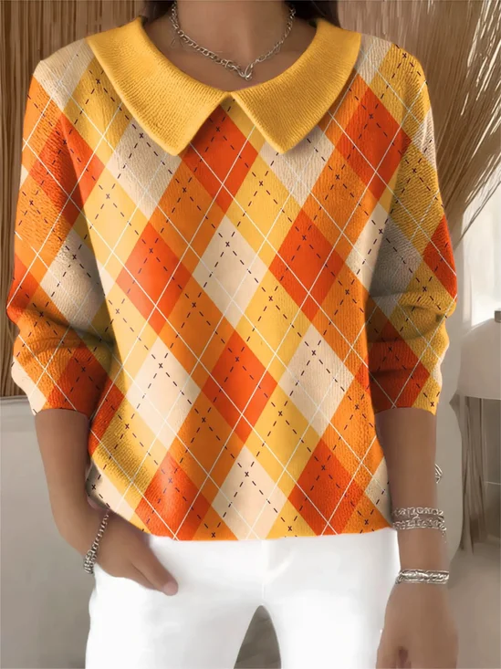 Damen Nachahmung Kaschmir Gestreift Langarm Bequem Retro Pullover