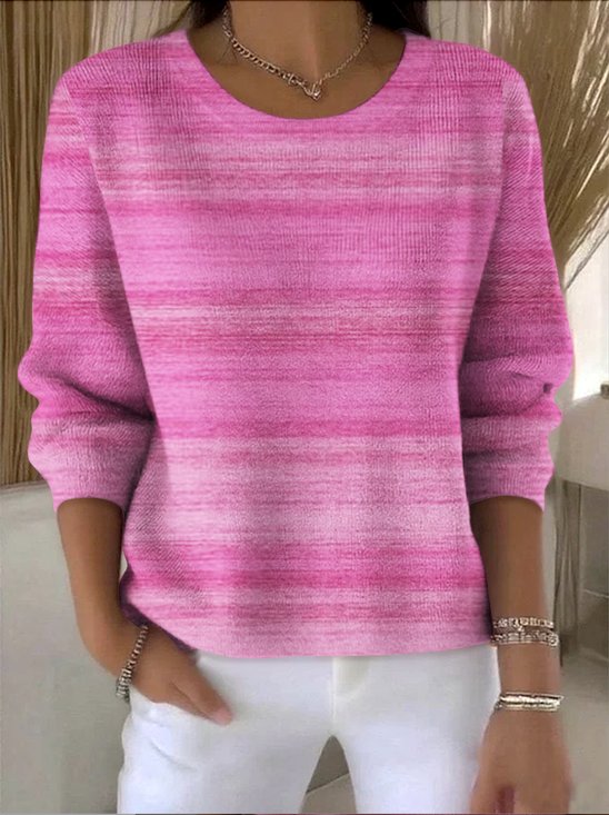 Damen Baumwolle Farbverlauf Langarm Bequem Retro Pullover