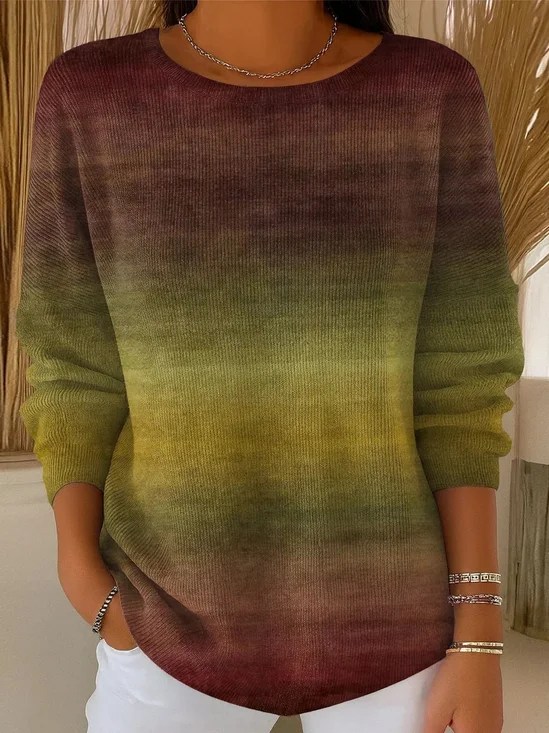 Damen Nachahmung Kaschmir Gestreift Langarm Bequem Retro Pullover