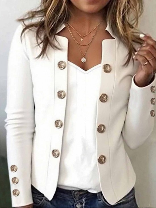 Damen Unifarben Frühling/Herbst Oberbekleidung Urban Geknöpft Langarm Gekerbt Regelmäßig Blazer