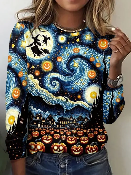 Retro Halloween Rundhals Langarm T-Shirt