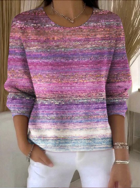 Damen Baumwolle Farbverlauf Langarm Bequem Retro Pullover