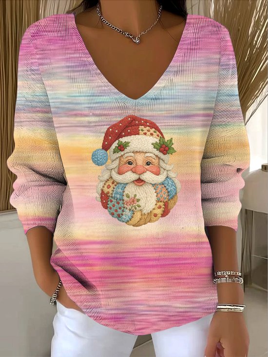 Damen Baumwolle Farbverlauf Langarm Bequem Lässig Pullover