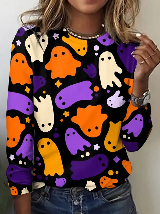 Retro Halloween Rundhals Langarm T-Shirt