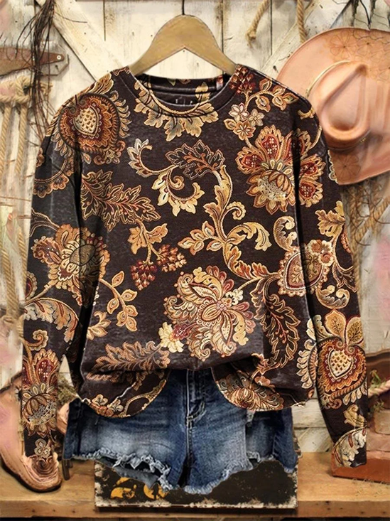 Lässig Rundhals Geblümt Sweatshirt Print