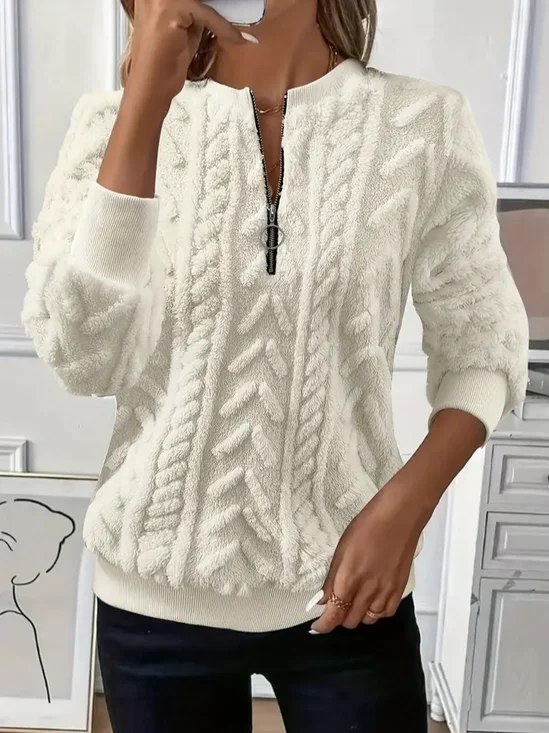Retro Rundhals Unifarben Sweatshirt