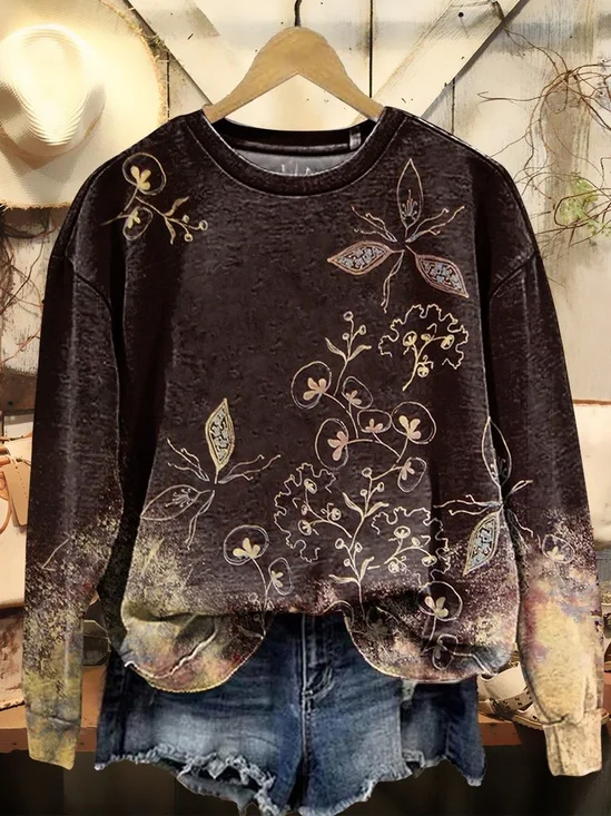 Lässig Rundhals Geblümt Sweatshirt Print