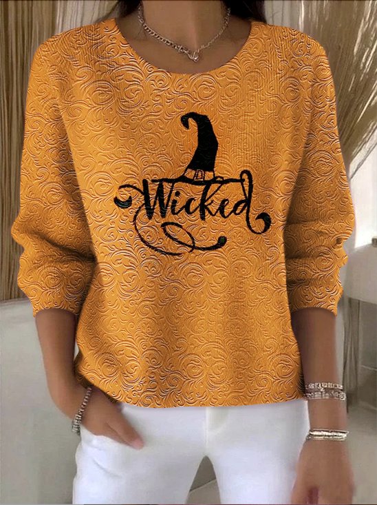 Damen Baumwolle Halloween Langarm Bequem Retro Pullover