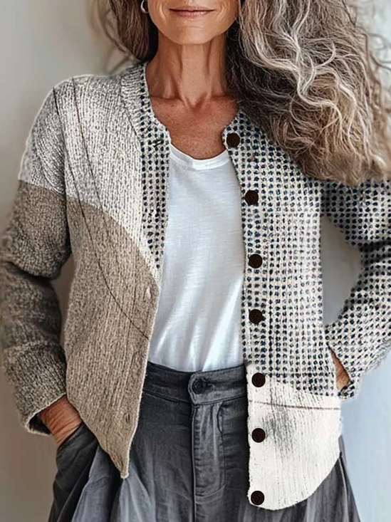 Damen Abstrakt Langarm Bequem Retro Print Strickjacke