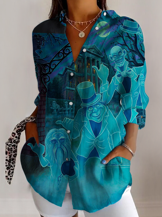 V-Ausschnitt Langarm Halloween Regelmäßig Mikroelastizität Regelmäßige Passform Bluse für Damen