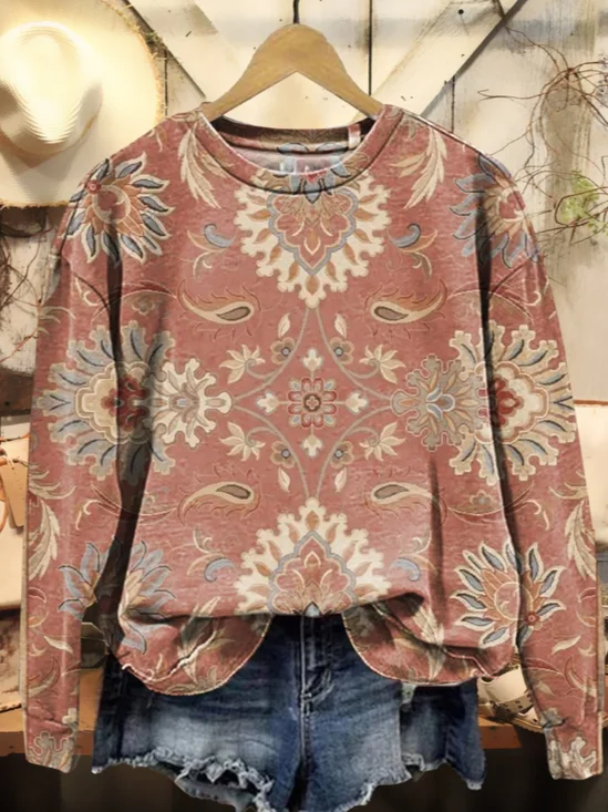 Lässig Rundhals Geblümt Sweatshirt Print