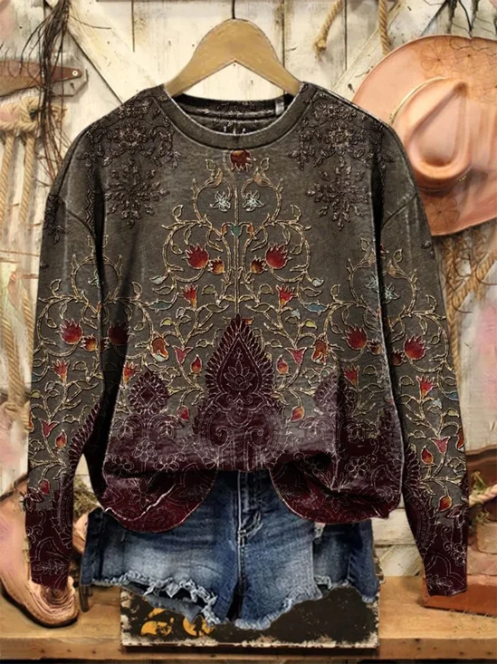 Lässig Rundhals Geblümt Sweatshirt Print