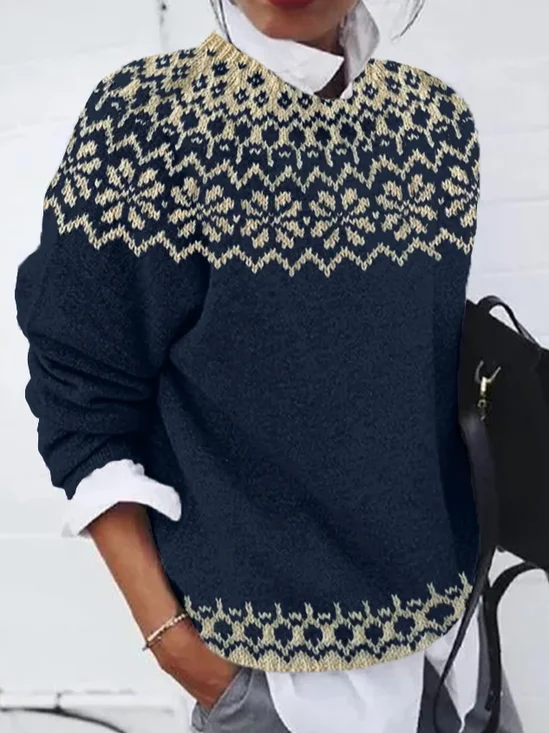 Damen Abstrakt Langarm Bequem Lässig Print Pullover