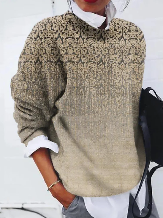 Damen Ethnisch Langarm Bequem Lässig Print Pullover