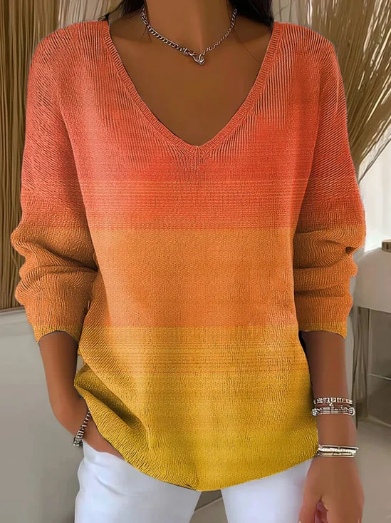 Damen Baumwolle Farbverlauf Langarm Bequem Lässig Pullover