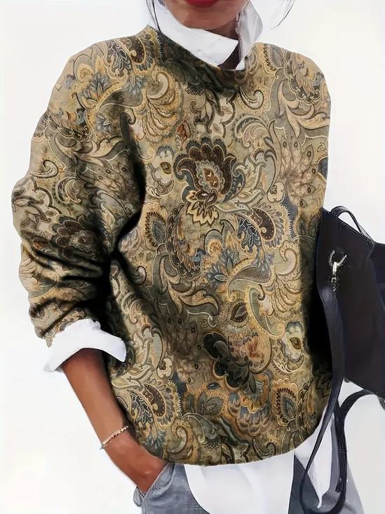 Damen Geblümt Langarm Bequem Lässig Print Pullover