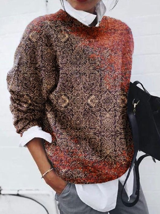 Damen Abstrakt Langarm Bequem Lässig Print Pullover