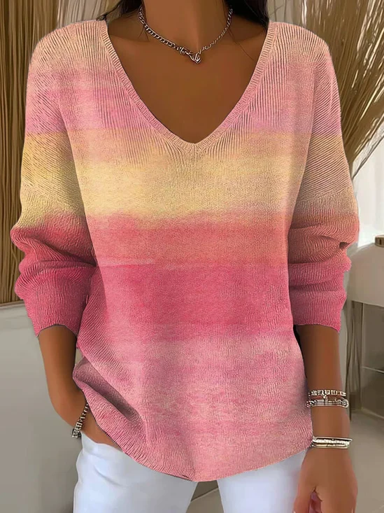 Damen Baumwolle Farbverlauf Langarm Bequem Lässig Pullover