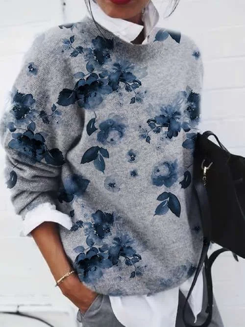 Damen Abstrakt Langarm Bequem Lässig Print Pullover