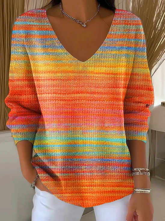 Damen Baumwolle Farbverlauf Langarm Bequem Lässig Pullover