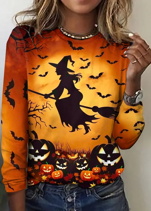 Retro Halloween Rundhals Langarm T-Shirt