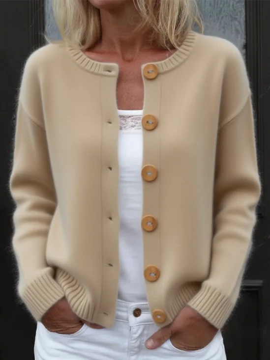Damen Wolle/Stricken Unifarben Langarm Bequem Lässig Strickjacke