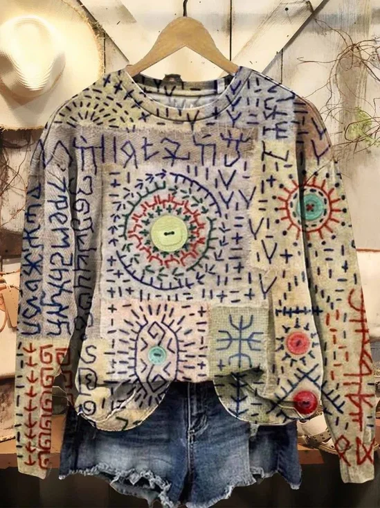Lässig Rundhals Abstrakt Sweatshirt Print
