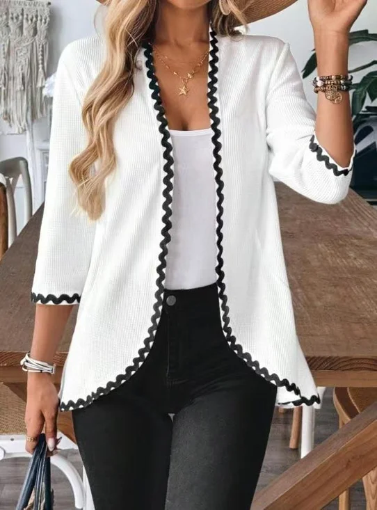 Damen Baumwolle Unifarben Langarm Bequem Lässig Strickjacke