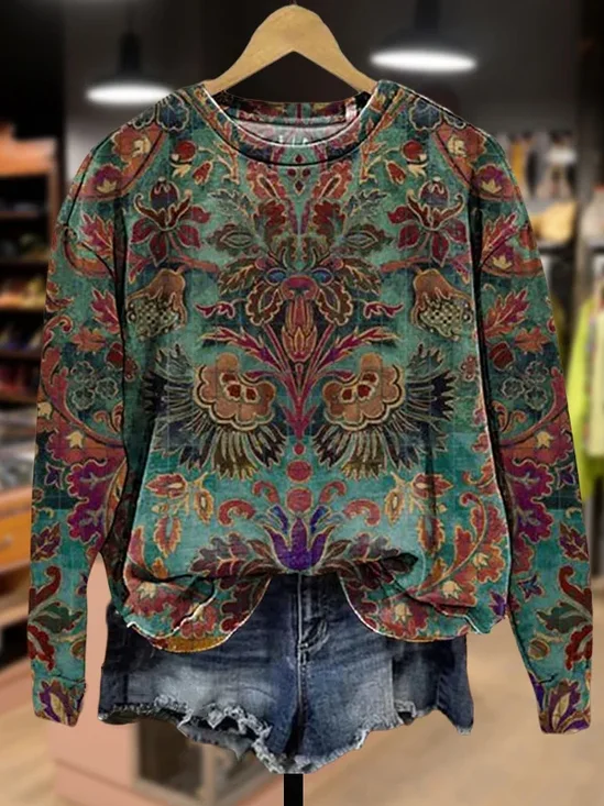Lässig Rundhals Geblümt Sweatshirt Print