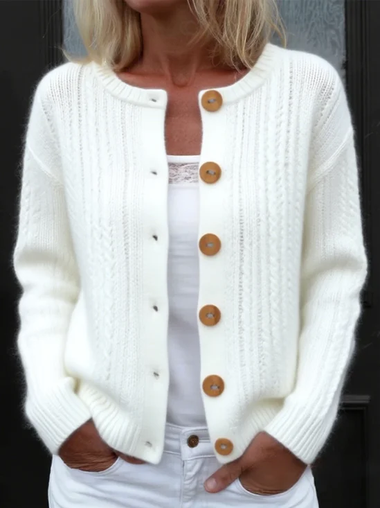 Damen Wolle/Stricken Unifarben Langarm Bequem Lässig Strickjacke