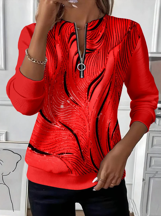 Lässig Rundhals Abstrakt Sweatshirt Print