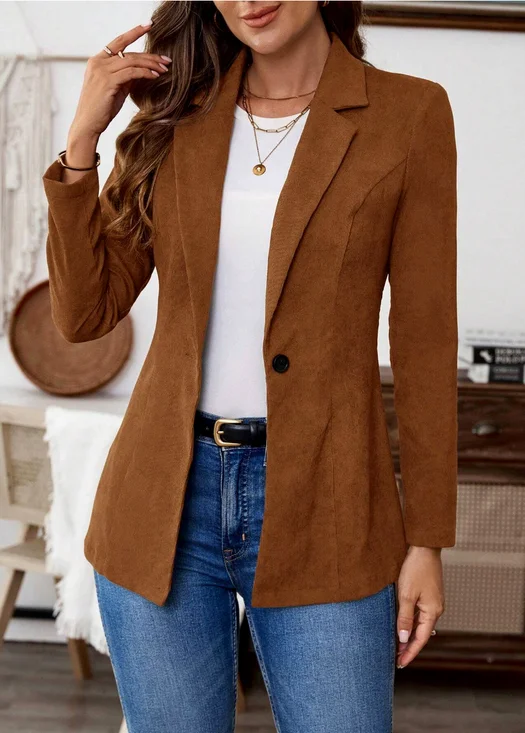 Damen Unifarben Frühling/Herbst Oberbekleidung Lässig Langarm Schalkragen Regelmäßig Blazer