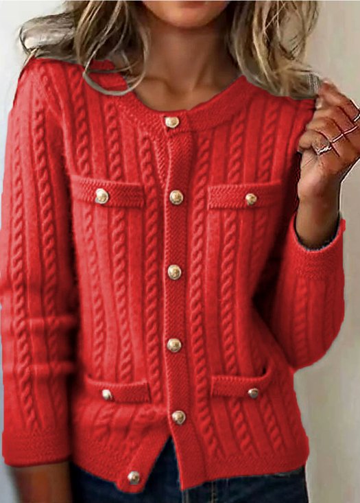 Damen Baumwolle Unifarben Langarm Bequem Lässig Strickjacke
