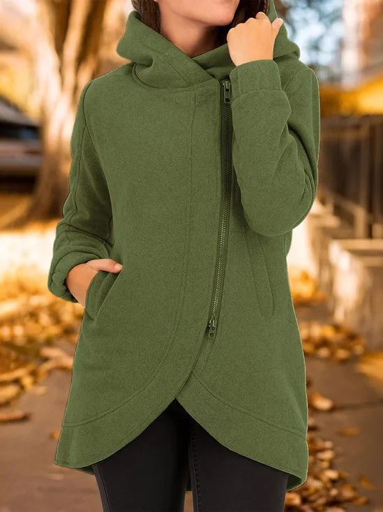 Damen Frühling/Herbst Oberbekleidung Lässig Unifarben Langarm Kapuze Jacke
