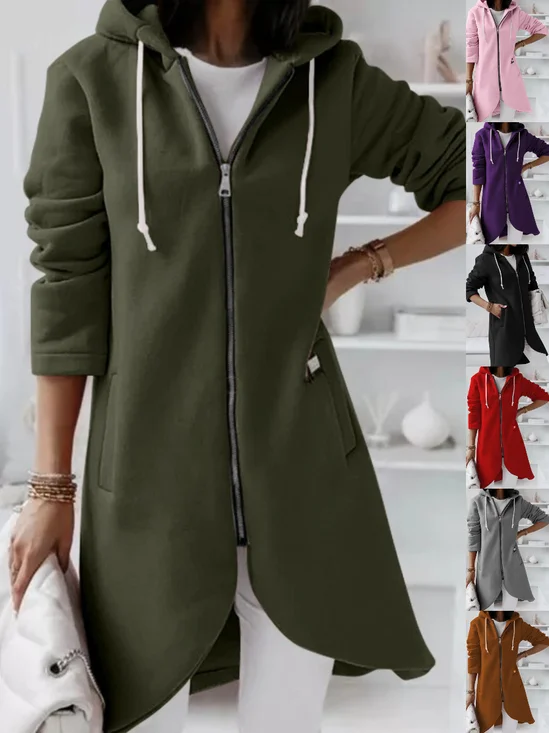 Damen Frühling/Herbst Oberbekleidung Retro Nahtverarbeitung Unifarben Langarm Kapuze Jacke