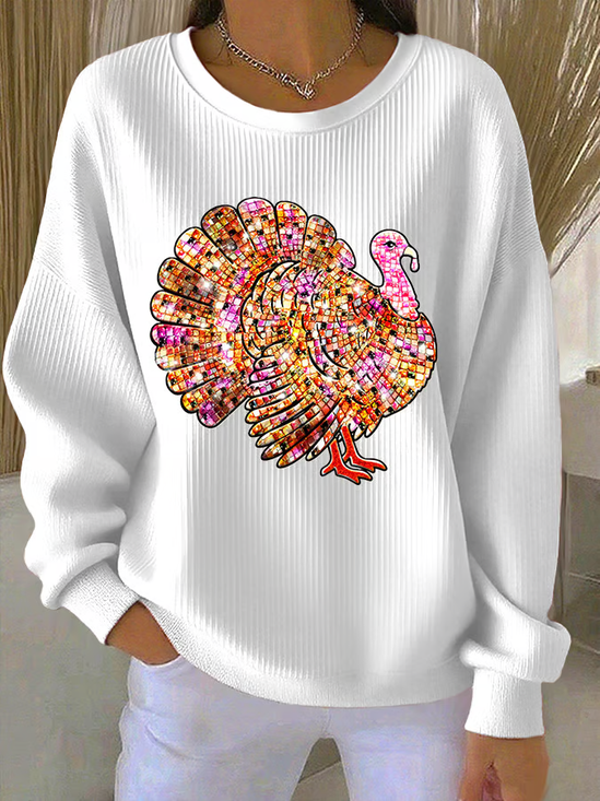 Lässig Rundhals Truthahn Sweatshirt