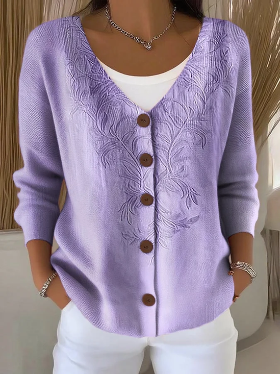 Damen Gestrickt Verlaufsmuster Langarm Bequem Retro Strickjacke