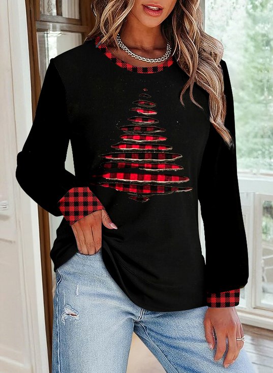 Lässig Rundhals Farbblock Sweatshirt