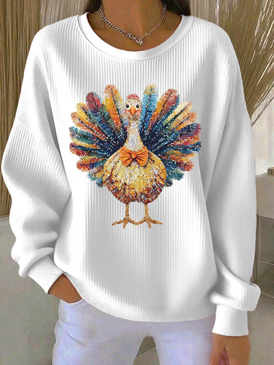 Lässig Rundhals Truthahn Sweatshirt