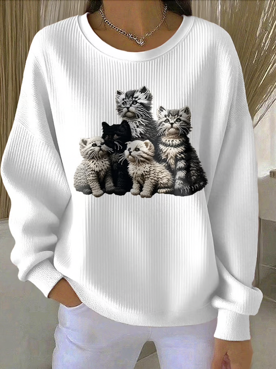 Lässig Rundhals Tier Sweatshirt