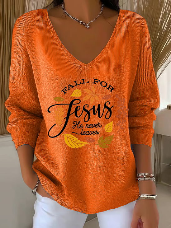 Lässig Textbriefe V-Ausschnitt Langarm T-Shirt