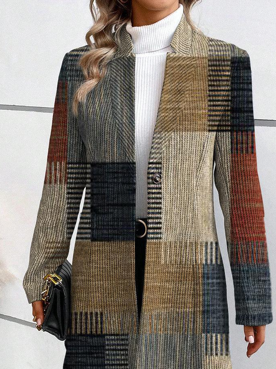 Damen Frühling/Herbst Oberbekleidung Retro Print Geometrisch Langarm Stehkragen Jacke