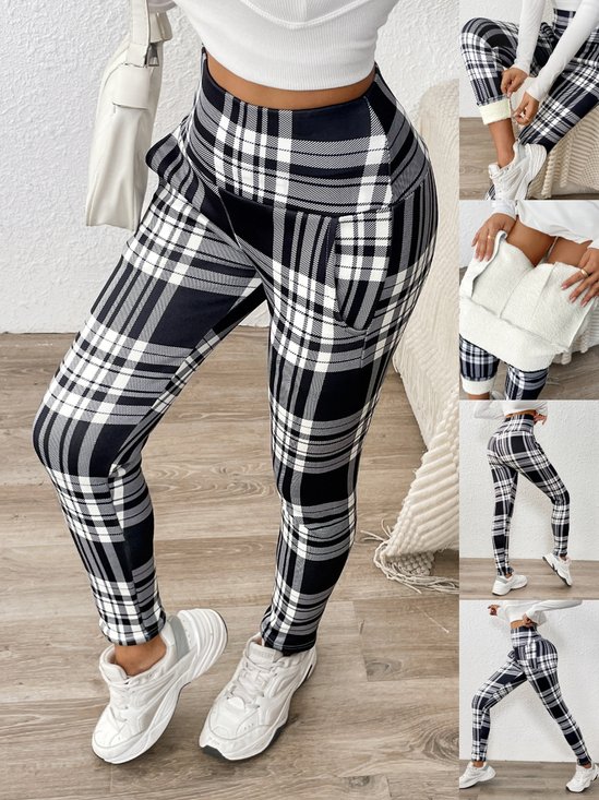 Damen Kariert Lässig Winter Print Lang Leggings