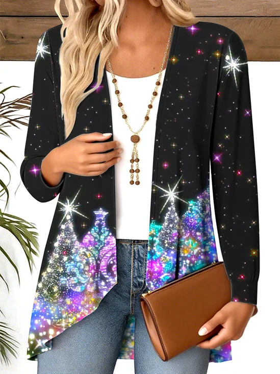 V-Ausschnitt Langarm Weihnachten Regelmäßig Mikroelastizität Regelmäßige Passform Bluse für Damen